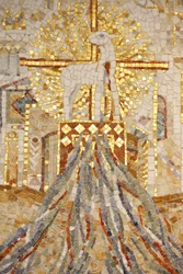 Abdijbasiliek van Saint-Maurice, Mozaïek van Madeleine Diener Het Lam van God en 7 kanalen die de schepping symboliseren, Saint-Maurice, Zwitserland