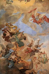 Fresco op het plafond van de basiliek van Sint Ambrosius en Sint Carolus, Rome, Italië