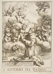 Sint Antonius van Padua aanbidt het Christuskind, kopie naar Cantarini, 1640