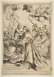 Sint Antonius van Padua aanbidt het Christuskind in Glorie, kopie naar Cantarini, ca. 1640 of later