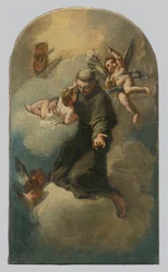 Sint Antonius op een wolk omringd door engelen