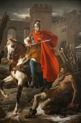 Schilderij in de kathedraal Saint-Gatien (Saint-Gatien): Sint-Maarten deelt zijn mantel, Tours, Frankrijk