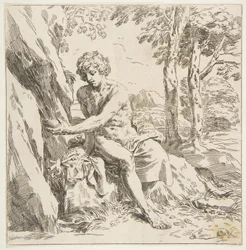 Sint Jan de Doper in de woestijn, kopie in spiegelbeeld naar Cantarini, ca. 1637-1639 of later