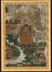 Sakyamuni op de troon, en biografische scènes, 18e eeuw