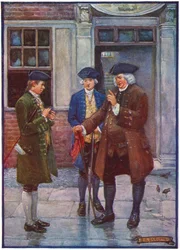 Samuel Johnson, Engelse letterkundige, in gesprek met Oliver Goldsmith, Engelse auteur, ca. 1755-1774