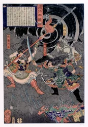 Samurai vechten tegen apen, 19e eeuw