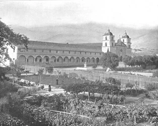 Santa Barbara Mission, Californië, VS, ca. 1900
