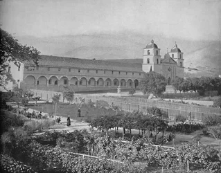 Santa Barbara missie, Californië, ca. 1897