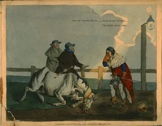 Satirische cartoon van koning Richard III, ca. 1823