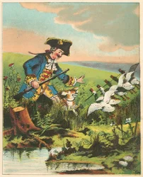 Scène uit De avonturen van Baron Munchausen door Rudolph Erich Raspe, ca. 1850
