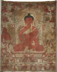 Zittende Amitabha met begeleiders, ca. 1100s