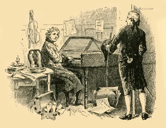 Zittend voor een oude, versleten piano, 1907