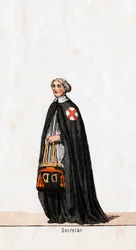 Secretaris, kostuumontwerp voor Shakespeares toneelstuk, Henry VIII, 19e eeuw