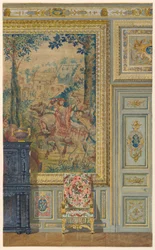 Sectie van een muur met een deel van Vlaamse wandtapijt, Wandtapijtkamer, Paleis van Fontainebleau, Frankrijk