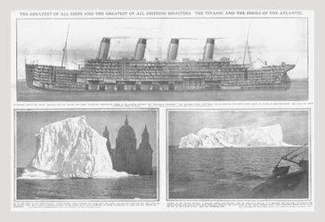 Sectiediagram van de Titanic en ijsbergen