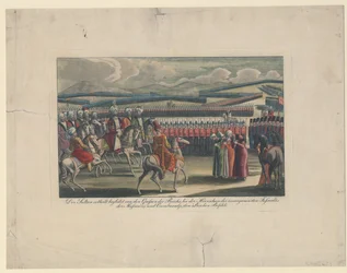 Selim III, Sultan van de Turken, verwelkomd bij zijn nieuwe infanteriereview op het platteland