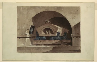 Graf in Egyptische Stijl met Sfinxen en een Uil