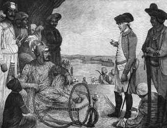 Shah Alam II, Mughal Keizer van India, inspecteert de troepen van de Oost-Indische Compagnie