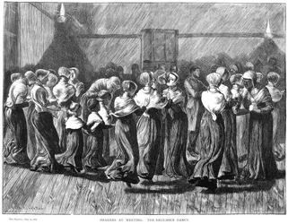 Shakers dansen op een bijeenkomst, Lebanon Springs, New York, VS, 1870