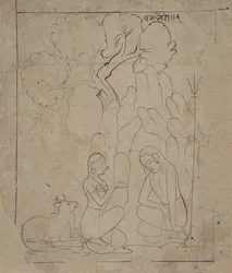 Shiva en Parvati in een berggrot, ca. 1800