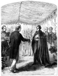 Sir Walter Scott presenteert het Kruis van Sint-Andreas aan koning George IV, 1822