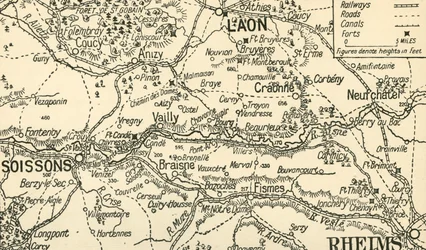 Schetskaart van de Vallei van de Aisne boven Soissons