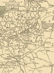 Schetskaart om de Duitse aanval ten noorden van Warschau in februari 1915 te illustreren, ca. 1920