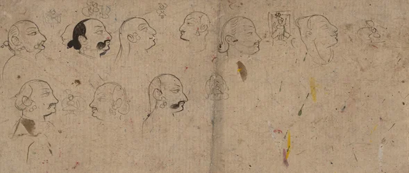 Schetsblad met gezichtsstudies, waarschijnlijk Maharao Kishor Singh, ca. 1830