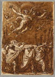 Schetsboek Folio, De apostelen dragen het lichaam van de Maagd naar het graf, studie naar Lodovico Carracci