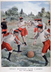 Soldaten van het Franse leger die voetbal spelen, 1902