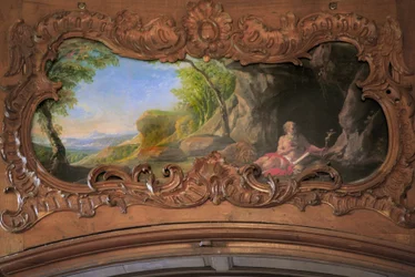 Somme, Cisterciënzer Abdij van Valloires uit de 12e eeuw, herbouwd in de 17e eeuw, schilderij toegeschreven aan Francois Boucher in de sacristie van de abdij