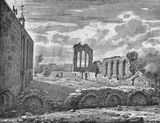 Zuidoostelijk uitzicht op het klooster van St. Helen, Bishopsgate, City of London, ca. 1819, 1906