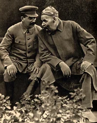 Sovjetleider Joseph Stalin en auteur Maxim Gorky, Moskou, USSR, 1931