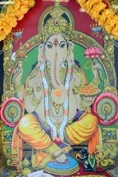 Sri Thenday Yutthapani Tempel. Ganesh. Schilderij. Ho Chi Minhstad. Vietnam