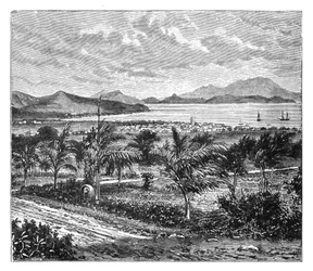 St Kitts, uitzicht vanaf Nevis, ca. 1890