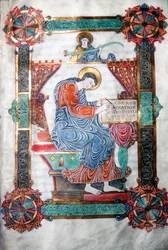 St. Matteüs schrijft zijn evangelie, Angelsaksisch werk, ca. 1062-65