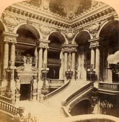Trap in het Grand Opera House, Parijs, Frankrijk, ca. 1900