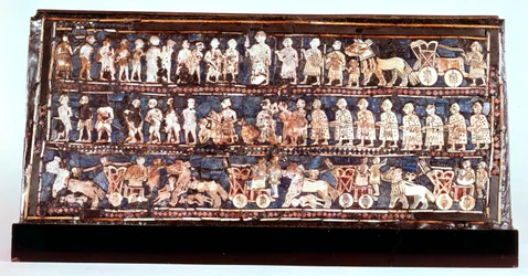 Standaard van Ur, de oorlogszijde, uit de Koninklijke Begraafplaats van Ur, Sumerisch, ca. 2500 v.Chr.