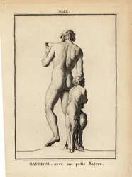 Standbeeld van Bacchus, de Romeinse god van de wijn, naakt met een sater