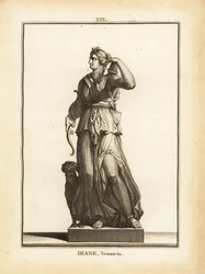 Standbeeld van Diana Venatrix, Romeinse godin van de jacht, met boog, pijl en koker