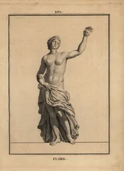Standbeeld van Flora, Romeinse godin van bloemen en lente, met een boeket bloemen