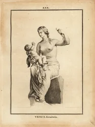 Standbeeld van Venus Genetrix, Romeinse godin van liefde, schoonheid, seks en vruchtbaarheid, als moeder met kind Eros
