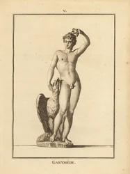 Standbeeld van de herdersjongen Ganymedes, ontvoerd door Zeus, met een adelaar