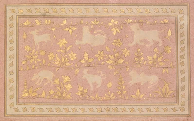 Gestencilde Scènes van Leeuw en Gazelle, ca. 1710