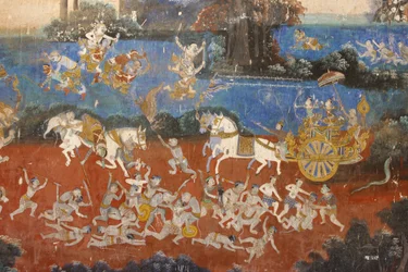 Zilveren Pagode, Deze muurschildering toont scènes uit de Reamker, de Cambodjaanse versie van het klassieke Hindoe-epos Ramayana, Phnom Penh, Cambodja