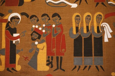 Wandtapijt in de Saint-Pierre de Solesmes abdij: Leven van Sint Benedictus, Solesmes, Frankrijk