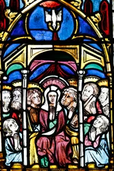 Temple Saint-Étienne Calvinistische kerk, Glas-in-loodraam, De Tenhemelopneming van Maria, Straatsburg, Frankrijk