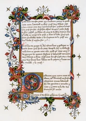 Tekstpagina met verlichte beginletter, begin 15e eeuw