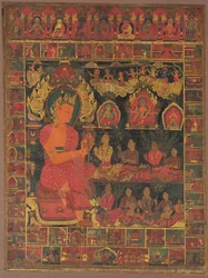 Thangka met Bejeweled Boeddha Predikend, 1648