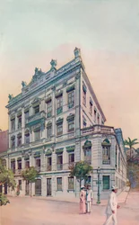 De administratieve kantoren van de Leopoldina-spoorweg, met uitzicht op de baai van Rio